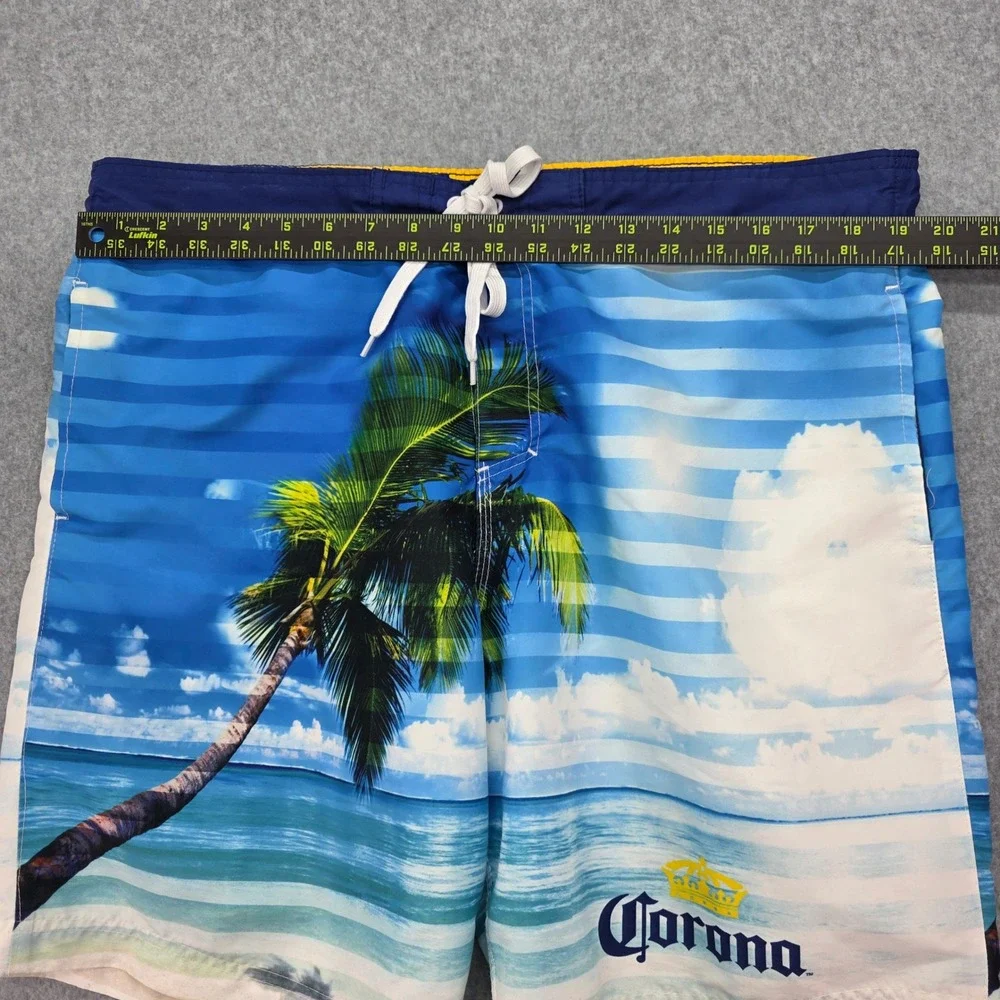 Corona Extra Tropical Palm Tree Beach Swim Trunks Men's Size‎ Large Board Shorts
